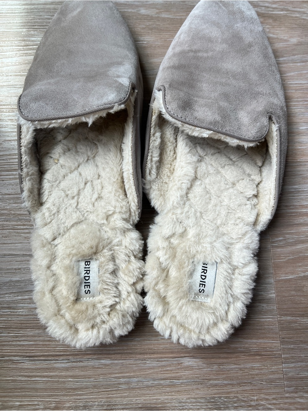 Birdies The Phoebe Shearling Lined Suede Mule Slippers Taupe Grey Size 11 women - Picture 4 of 6